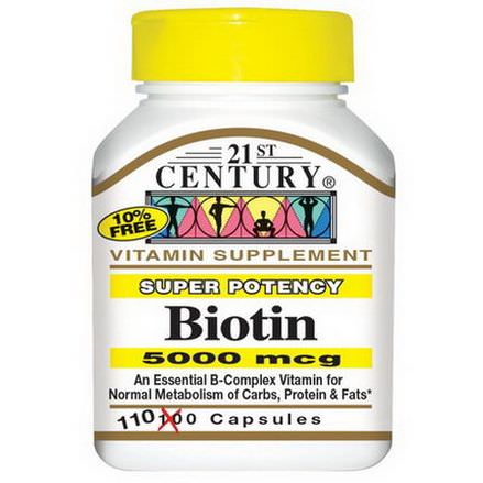 21st Century Health Care, Biotin, Super Potency, 5000mcg, 110 Capsules