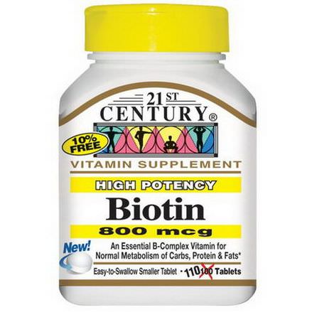 21st Century Health Care, Biotin, High Potency, 800mcg, 110 Tablets