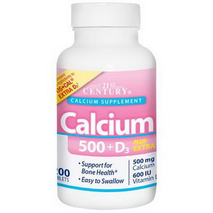 21st Century Health Care, Calcium 500 D3 Plus Extra D3, 200 Tablets