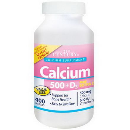 21st Century Health Care, Calcium 500 D3 Plus Extra D3, 400 Caplets