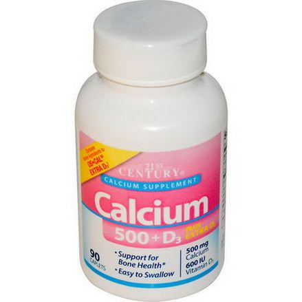21st Century Health Care, Calcium 500 D3 Plus Extra D3, 90 Caplets
