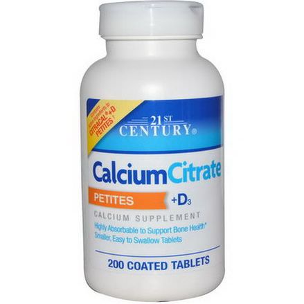 21st Century Health Care, CalciumCitrate Petites D3, 200 Coated Tablets