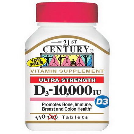 21st Century Health Care, Vitamin D3 Ultra Strength, 10,000 IU, 110 Tablets