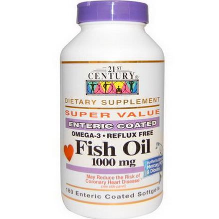 21st Century Health Care, Fish Oil, 1000mg, 180 Enteric Coated Softgels