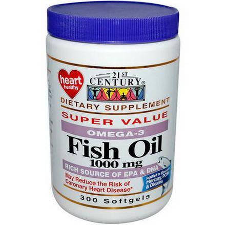 21st Century Health Care, Fish Oil, Omega-3, 1000mg, 300 Softgels