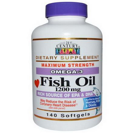 21st Century Health Care, Fish Oil, Omega-3, Maximum Strength, 1200mg, 140 Softgels