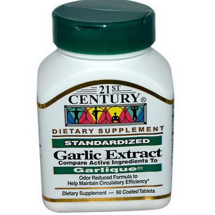 21st Century Health Care, Garlic Extract, Standardized, 60 Coated Tablets