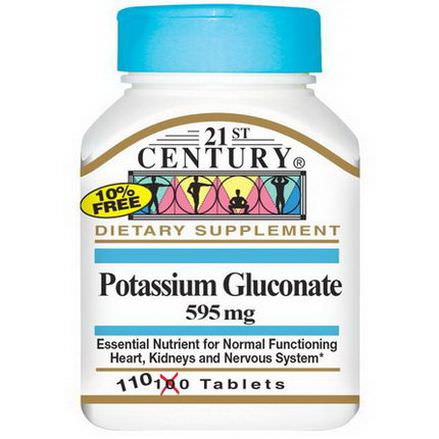 21st Century Health Care, Potassium Gluconate, 595mg, 110 Tablets