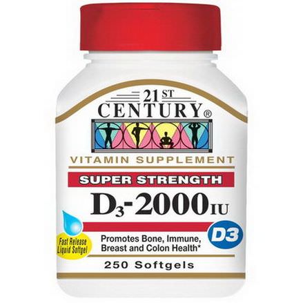 21st Century Health Care, Vitamin D3, 2000 IU, 250 Liquid Softgels