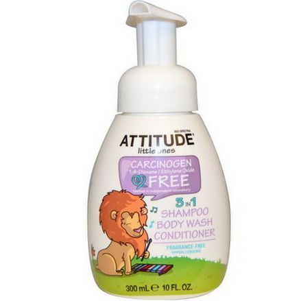 ATTITUDE, Little Ones, 3 in 1 Shampoo, Body Wash, Conditioner, Fragrance Free 300ml