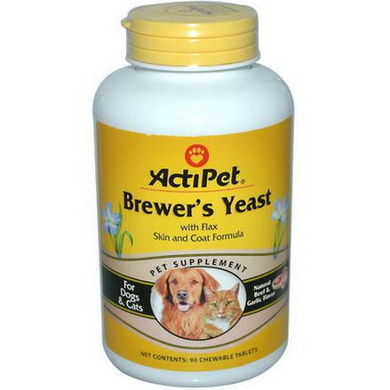 Actipet, Brewer's Yeast, For Dogs&Cats, Natural Beef&Garlic Flavor, 90 Chewable Tablets