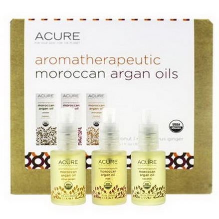 Acure Organics, Aromatherapeutic Moroccan Argan Oils Trio Set, Coconut, Rose, Citrus Ginger 30ml Each