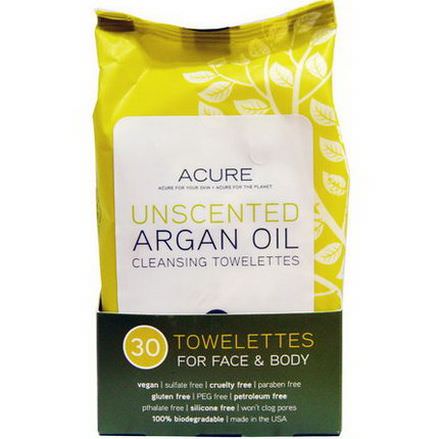 Acure Organics, Cleansing Towelettes, For Face&Body, Unscented, 30 Towelettes