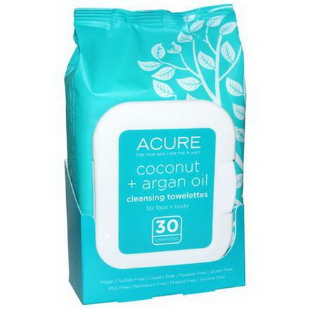 Acure Organics, Coconut Argan Oil Cleansing Towelettes, 30 Towelettes