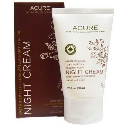 Acure Organics, Night Cream, Argan Stem Cell 2% Chlorella Growth Factor 50ml