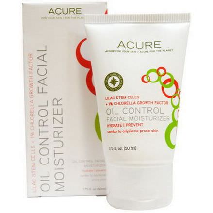 Acure Organics, Oil Control Facial Moisturizer, Lilac Stem Cells 1% Chlorella Growth Factor 50ml