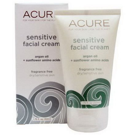 Acure Organics, Sensitive Facial Cream, Argan Oil Sunflower Amino Acids, Fragrance Free 50ml