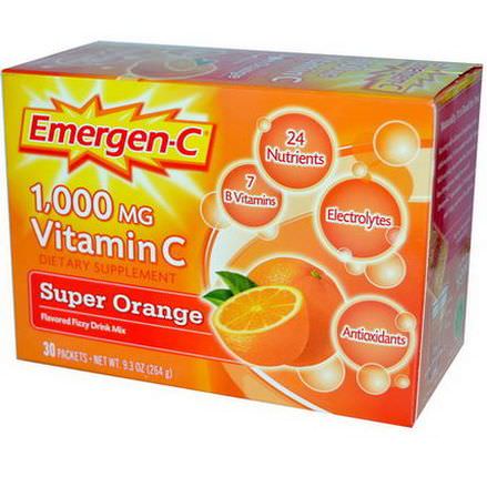 Alacer, Emergen-C, 1,000mg Vitamin C, Super Orange, 30 Packets, 8.8g Each
