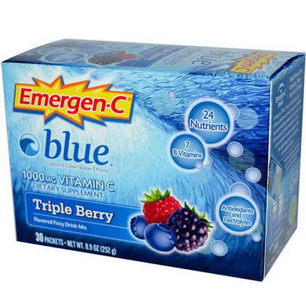 Alacer, Emergen-C, Blue, 1000mg Vitamin C, Triple Berry, 30 Packets, 8.4g Each