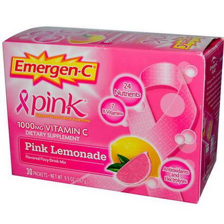 Alacer, Emergen-C, Pink, 1,000mg Vitamin C, Pink Lemonade, 30 Packets, 9.9g Each