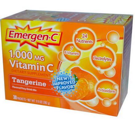 Alacer, Emergen-C, Vitamin C, Flavored Fizzy Drink Mix, Tangerine, 1000mg, 30 Packets, 9.4g Each