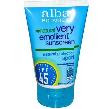 Alba Botanica, Natural Very Emollient Sunscreen, Sport, SPF 45 113g