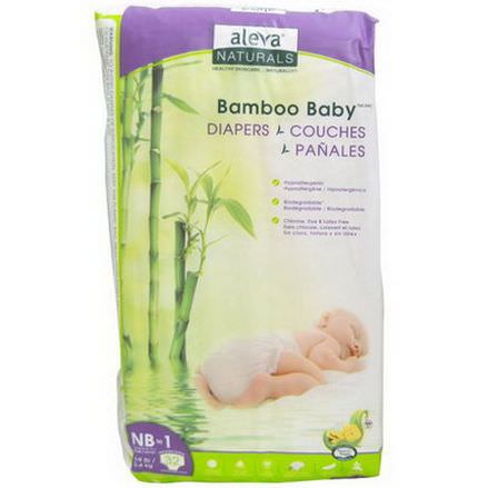 Aleva Naturals, Bamboo Baby Diapers, NB to 1 2-4 kg, 32 Count