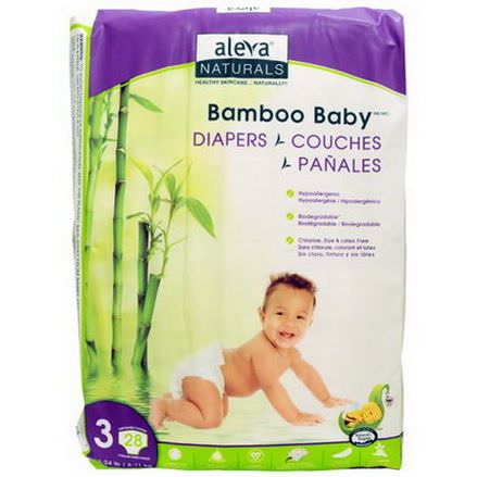 Aleva Naturals, Bamboo Baby Diapers, Size 3 6-11 kg, 28 Disposable Diapers