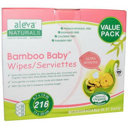 Aleva Naturals, Bamboo Baby Wipes, Ultra Sensitive, Value Pack, 216 Wipes