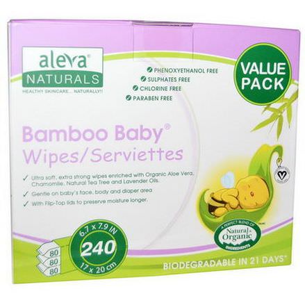 Aleva Naturals, Bamboo Baby Wipes, Value Pack, 240 Wipes