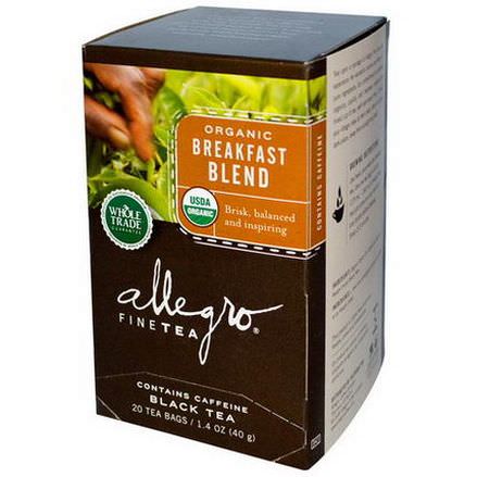 Allegro Fine Tea, Organic, Black Tea, Breakfast Blend, 20 Tea Bags 40g