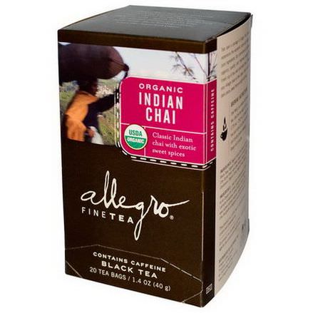 Allegro Fine Tea, Organic, Black Tea, Indian Chai, 20 Tea Bags 40g