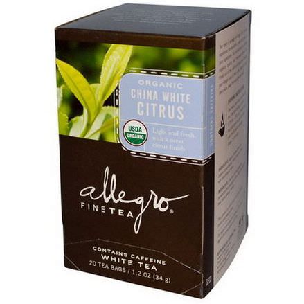Allegro Fine Tea, Organic China White Citrus, White Tea, 20 Tea Bags 34g