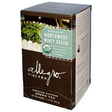 Allegro Fine Tea, Organic, Northwest Minty Green Tea, 20 Tea Bags 40g