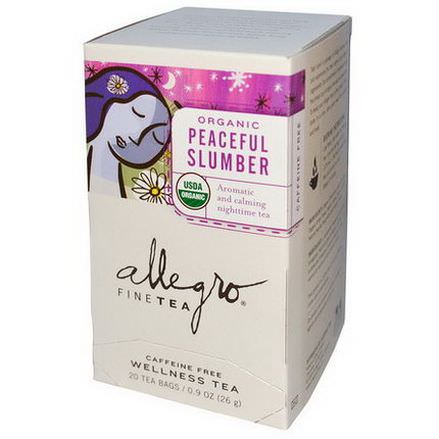 Allegro Fine Tea, Organic Peaceful Slumber, Caffeine Free, 20 Tea Bags 26g