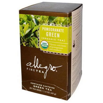 Allegro Fine Tea, Organic, Pomegranate Green Tea, 20 Tea Bags 40g