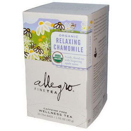 Allegro Fine Tea, Organic Relaxing Chamomile, Caffeine Free, 20 Tea Bags 30g