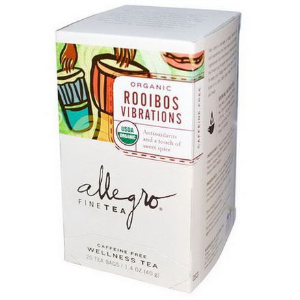 Allegro Fine Tea, Organic Rooibos Vibrations, Wellness Tea, Caffeine Free, 20 Tea Bags 40g