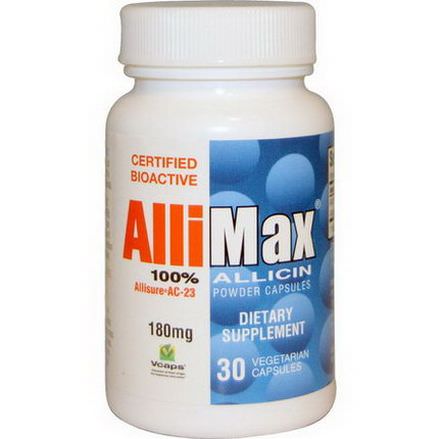 Allimax, 100% Allicin Powder Capsules, 180mg, 30 Veggie Caps