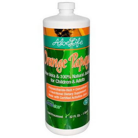 Aloe Life International, Inc, Aloe Vera&100% Natural Juices for Children&Adults, Orange Papaya 1 Qt