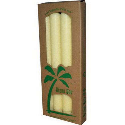 Aloha Bay, Palm Wax Taper Candles, Unscented, Cream, 4 Pack 23 cm Each