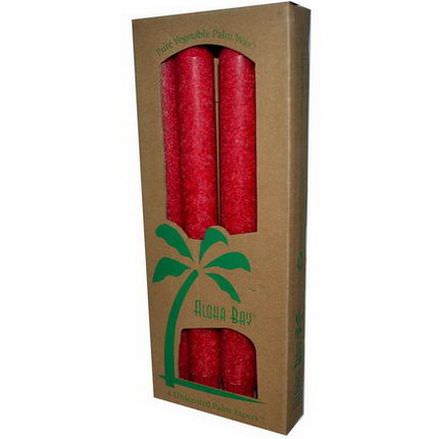Aloha Bay, Palm Wax Taper Candles, Unscented, Red, 4 Pack 23 cm Each