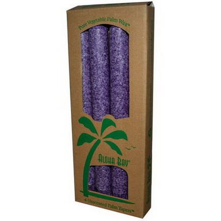 Aloha Bay, Palm Wax Taper Candles, Unscented, Violet, 4 Pack 23 cm Each