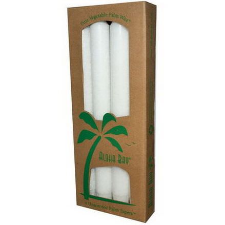 Aloha Bay, Palm Wax Taper Candles, Unscented, White, 4 Pack 23 cm Each