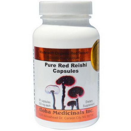 Aloha Medicinals Inc. Pure Red Reishi Capsules, 500mg Each, 90 Capsules