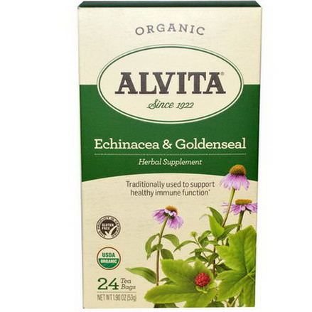 Alvita Teas, Echinacea&Goldenseal, Organic, Caffeine Free, 24 Tea Bags 53g
