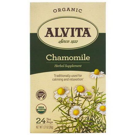 Alvita Teas, Organic, Chamomile Tea, Caffeine Free, 24 Tea Bags 36g