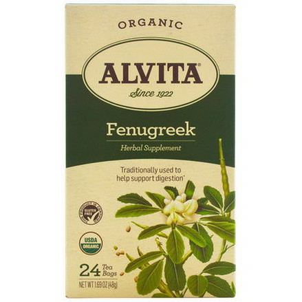 Alvita Teas, Organic, Fenugreek Tea, Caffeine Free, 24 Tea Bags 48g