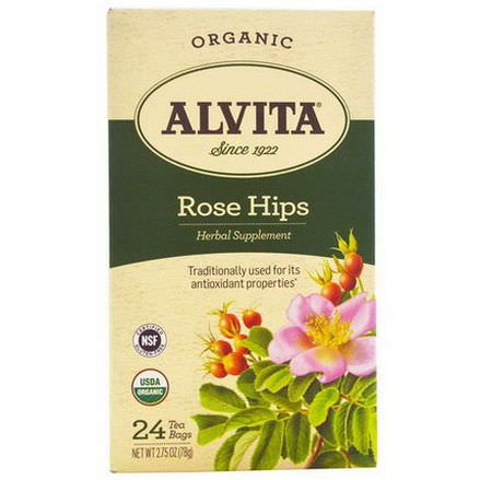 Alvita Teas, Organic, Rose Hips Tea, Caffeine Free, 24 Tea Bags 78g