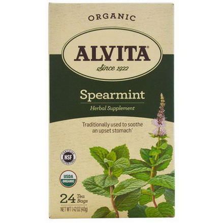 Alvita Teas, Organic, Spearmint Tea, Caffeine Free, 24 Tea Bags 40g